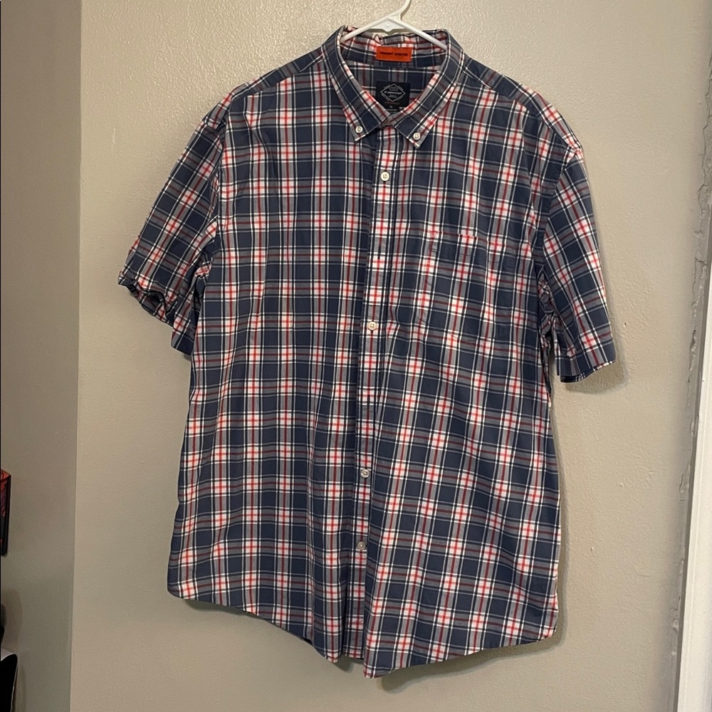 St. John’s Bay Blue & Red Plaid Short Sleeve Men's Shirt Comfort Flex Size XL